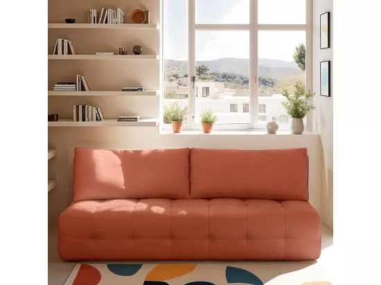 Canapé convertible 3 places avec coffre de rangement en tissu chenille terracotta - Léo