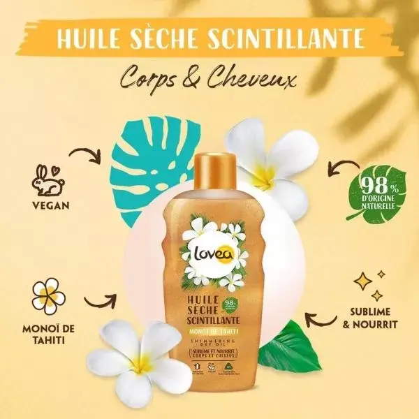 Lovea - Huile Sèche Scintillante - Monoï de Tahiti - Vegan 150ml
