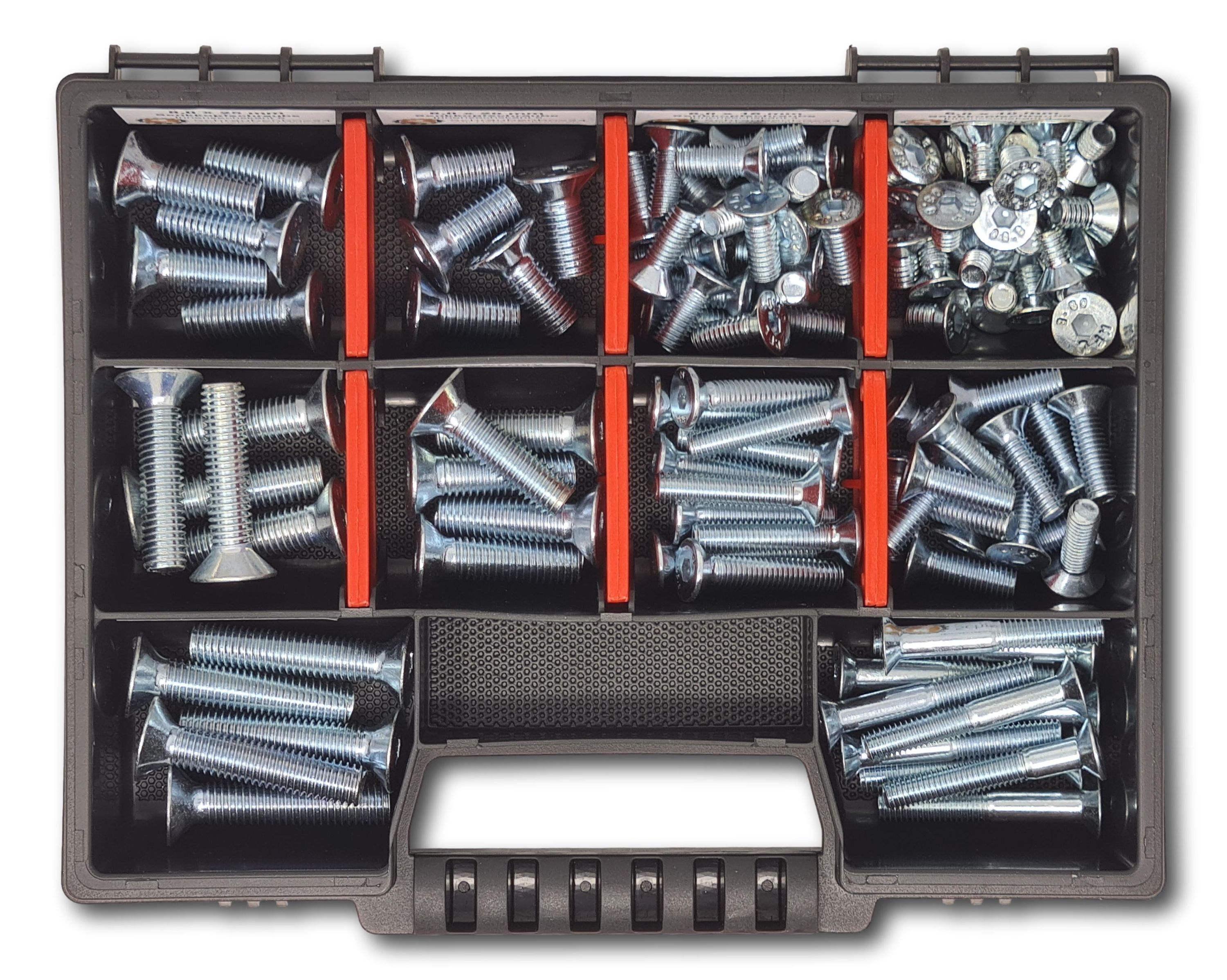 Senkkopfschrauben Sortiment M6-M8 // 10mm-40mm 105 tlg. Schraubenbox DIN 7991/ISO 10642 Bolzen Vollgewindeschrauben Maschinenschrauben Gewindeschrauben Senkkopfschrauben