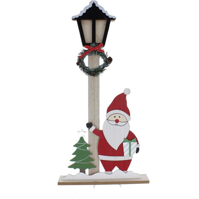 Nikolaus mit LED Laterne - aus Holz - 26x5x52 cm