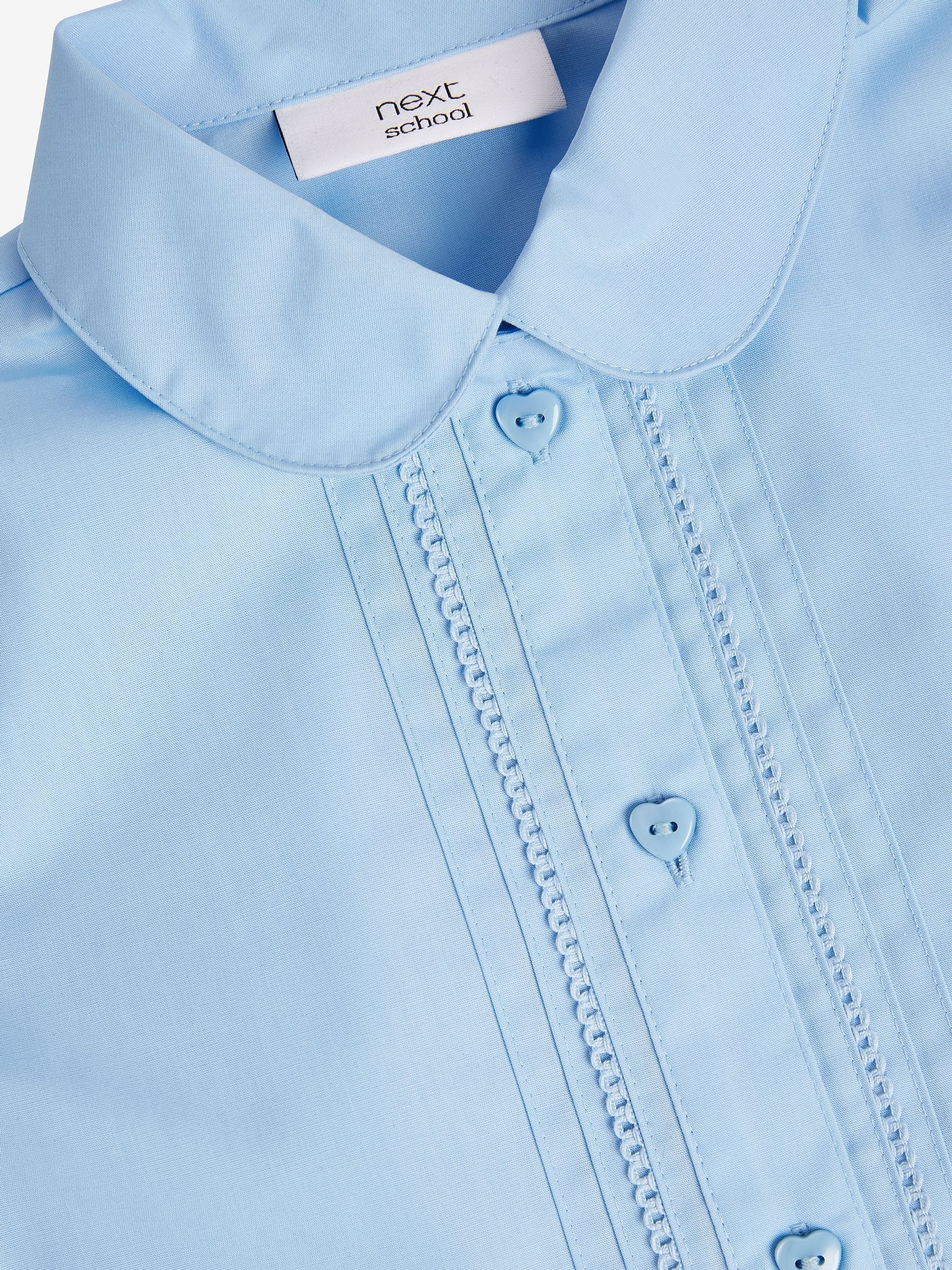 Blauw - Schoolblouse met pofmouwen en kantafwerking (3-14 jr)