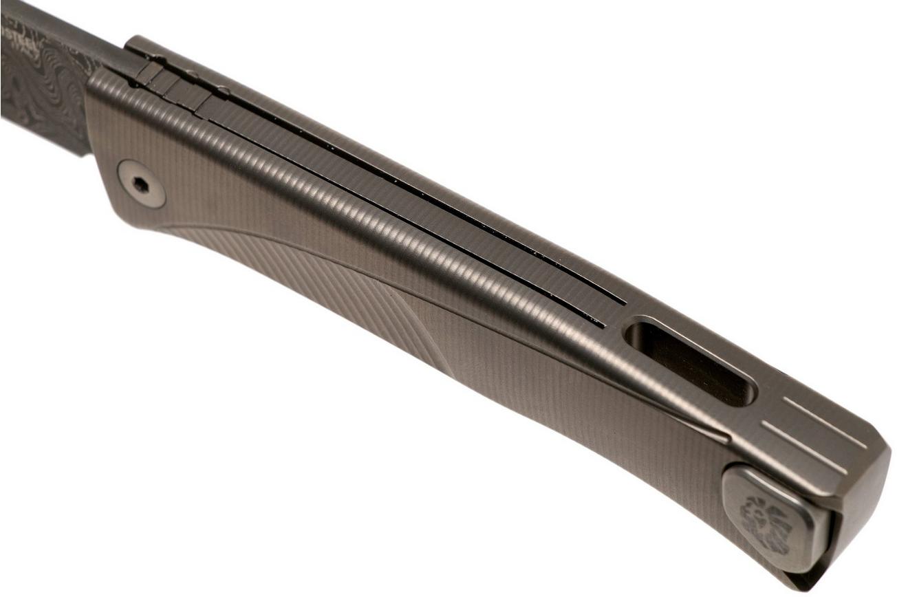 LionSteel Thrill TL-D-GY Damascus, Grey Titanium Integral Slipjoint