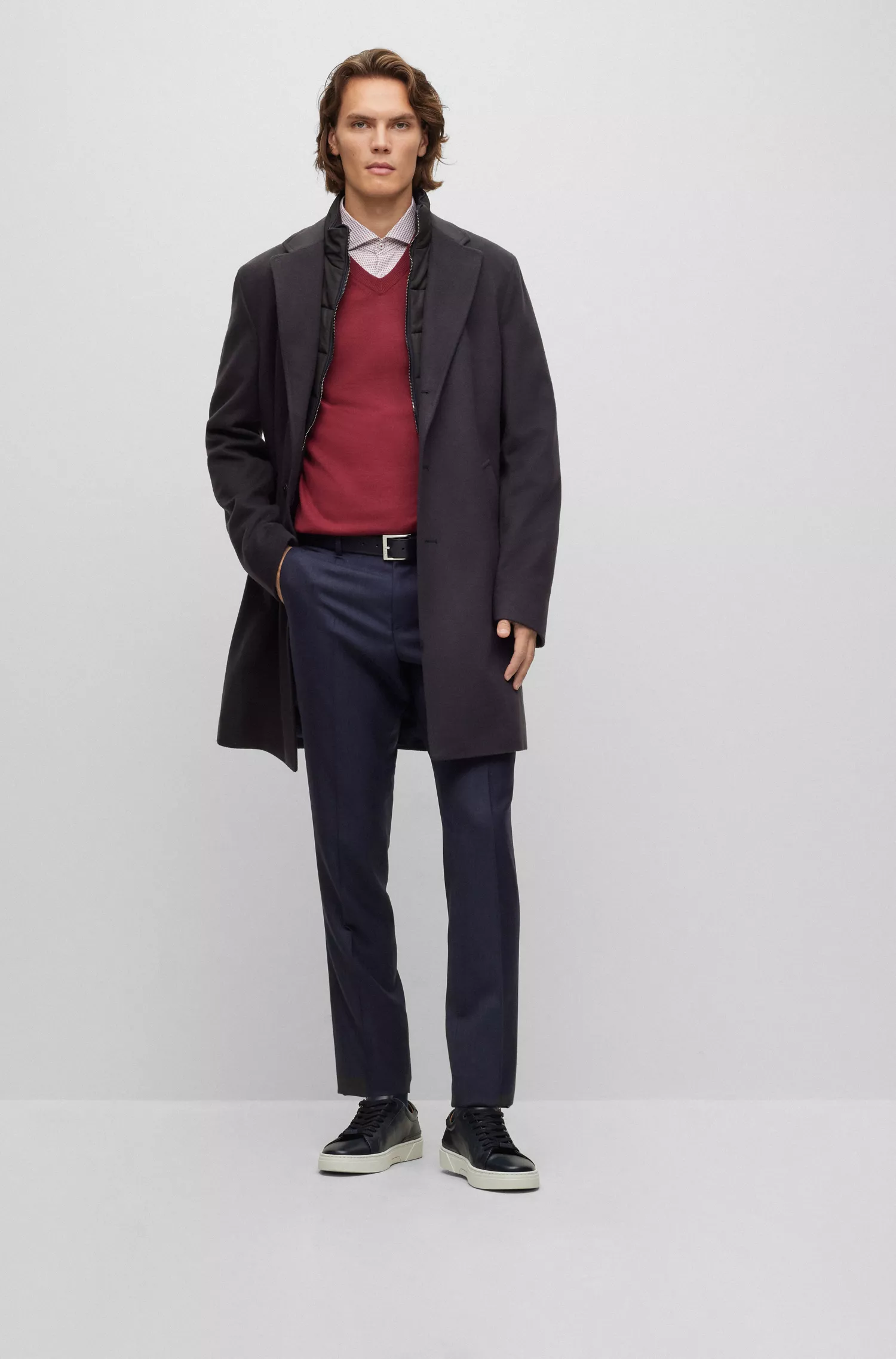 Camisa BOSS preta de corte slim em algodão dobby com monograma.