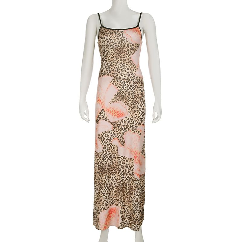 BrickBlack - Maxi-jurk met spaghettibandjes en luipaardprint