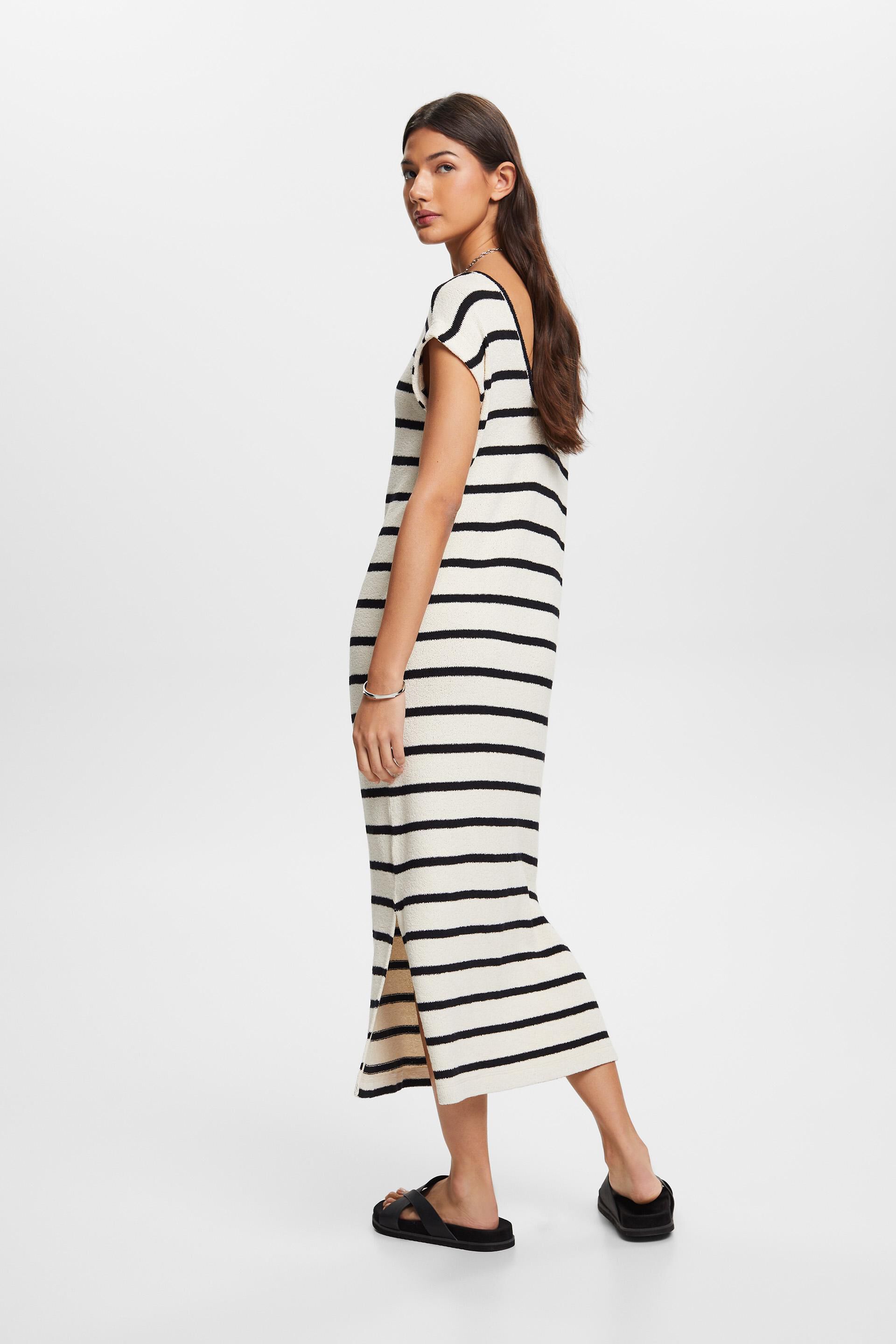 Robe rayée de longueur midi en maille de coton