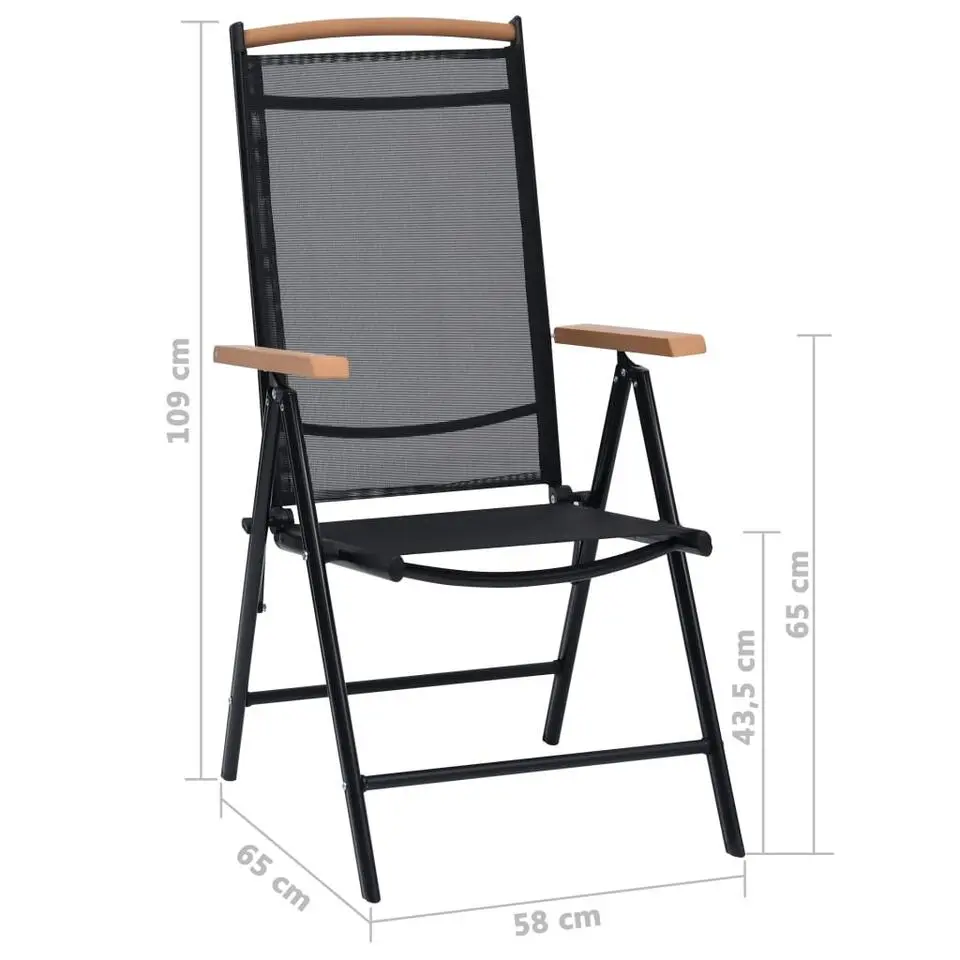 vidaXL - Tuinstoelen - Zwart - Aluminium en textileen - 2 stuks - Inklapbaar