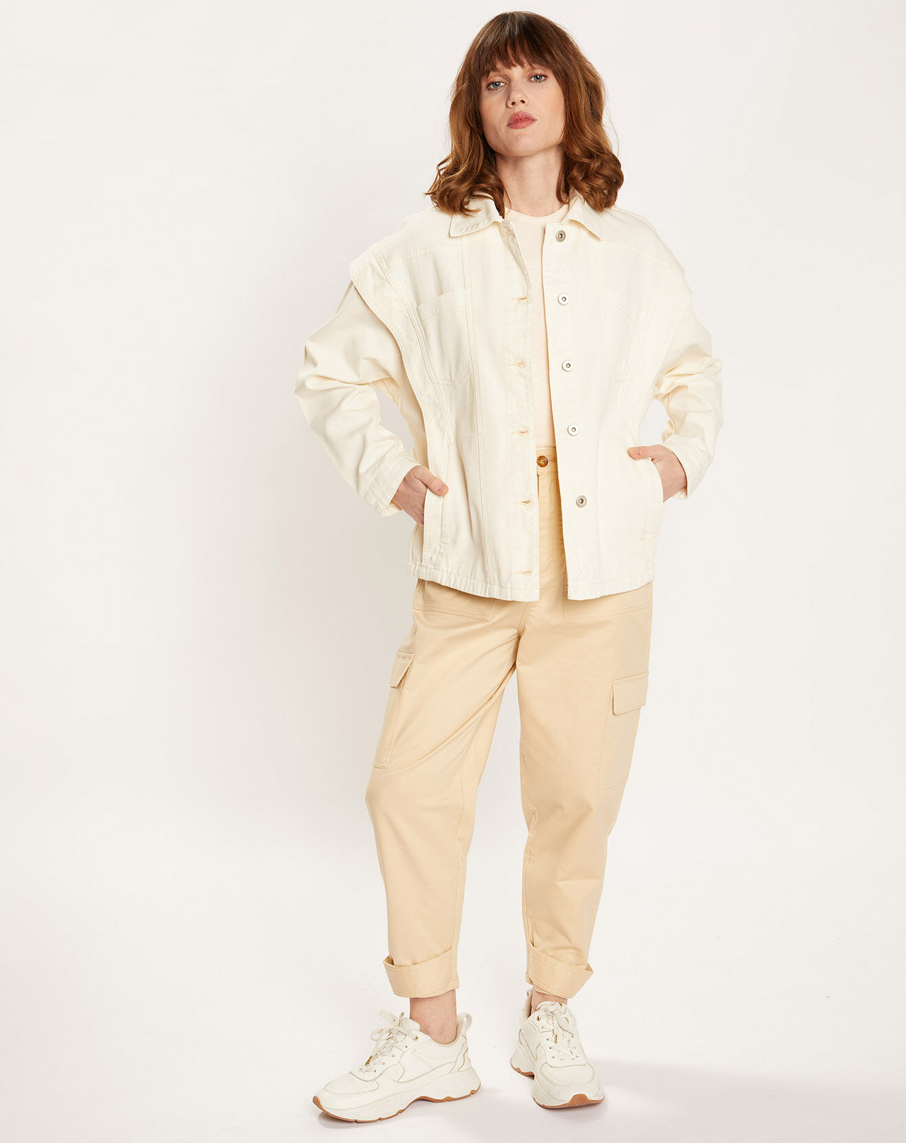 Galeries Lafayette Veste en Jean Pacha épaulée écrue