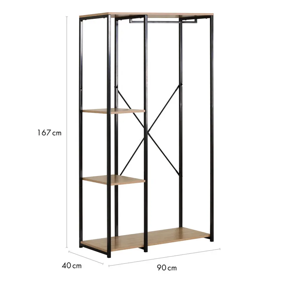 Kledingkast - Open Kast - 176x90x40 cm - MDF lichte Eik & Metaal