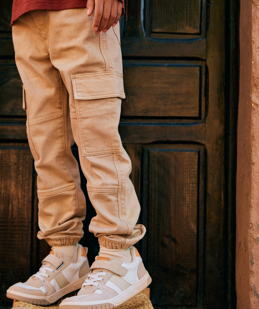 PANTALON SLIM CARGO GARÇON BEIGE