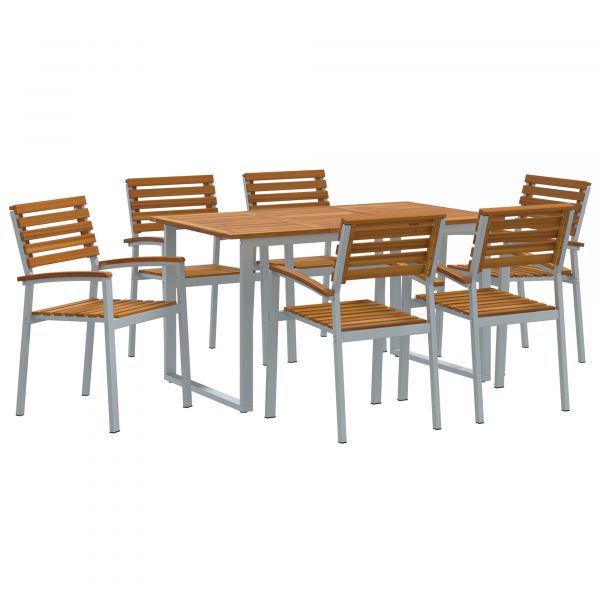 vidaXL Conjunto de Jantar de Jardim de 7 Peças em Madeira Sólida de Acácia e Metal - 3237631043