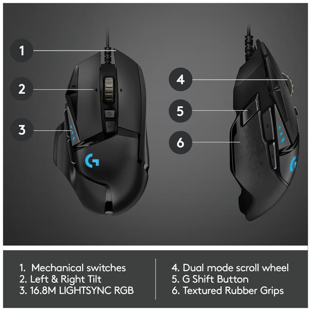 Logitech G502 Hero USB gaming mus (sort)