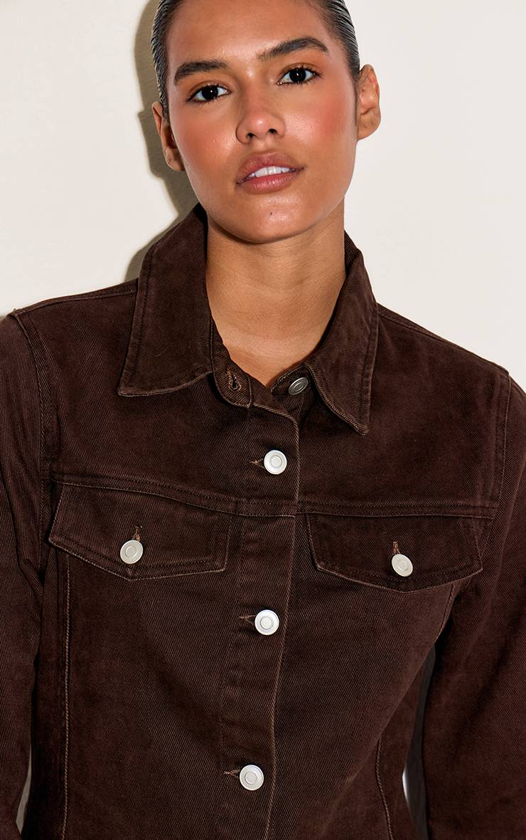 Dark Chocolate Robe Chemise En Denim À Manches Longues Avec Détails De Coutures