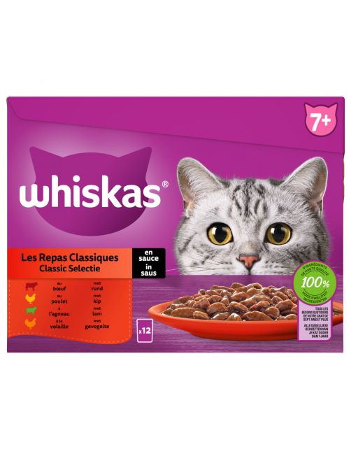 Whiskas 7+ Classic Selectie In Saus Maaltijdzakjes Multipack - Kattenvoer - 12x85 g