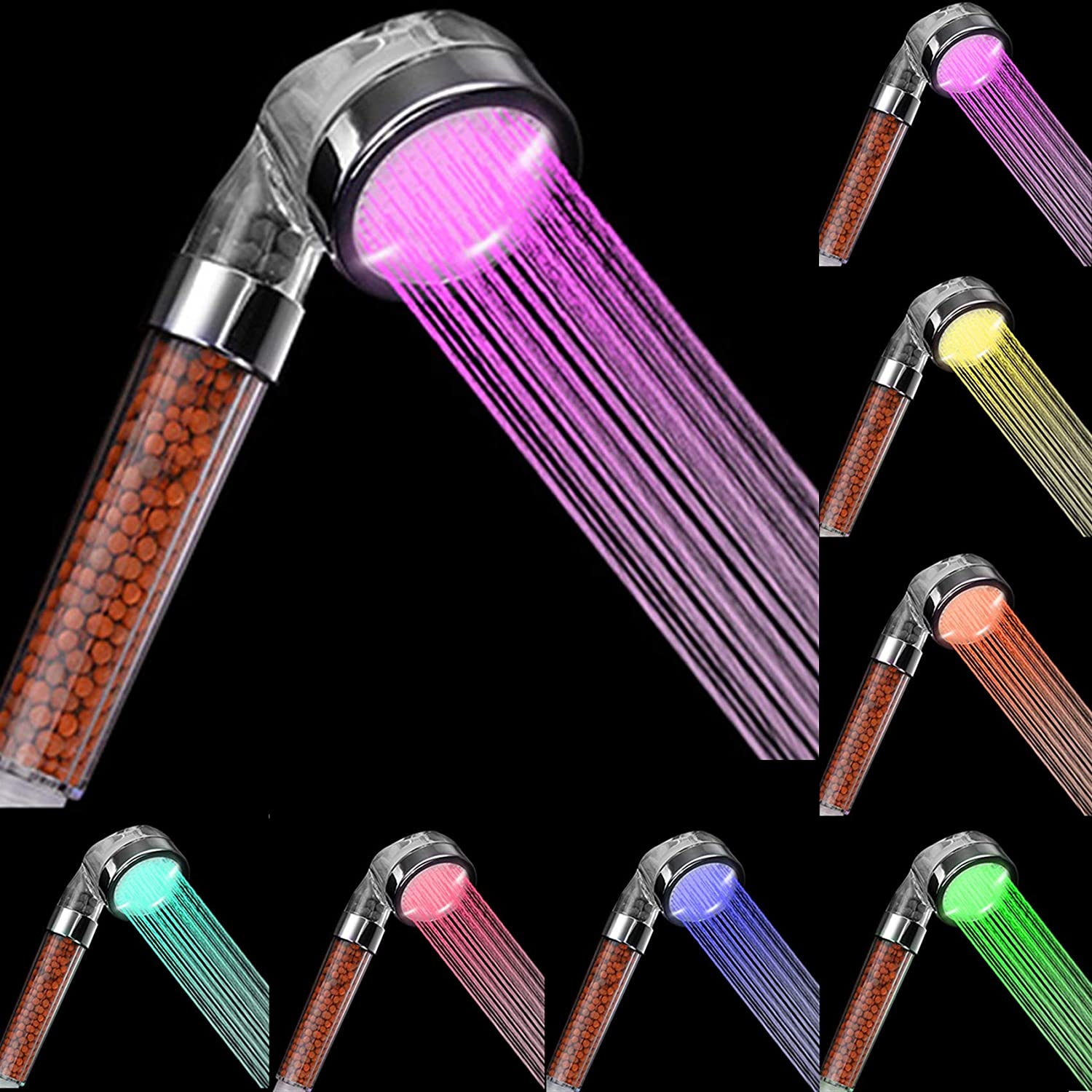 Universal LED Duschkopf Brause Wassersparende Farbwechsel Düse mit Ionen Filter Steine