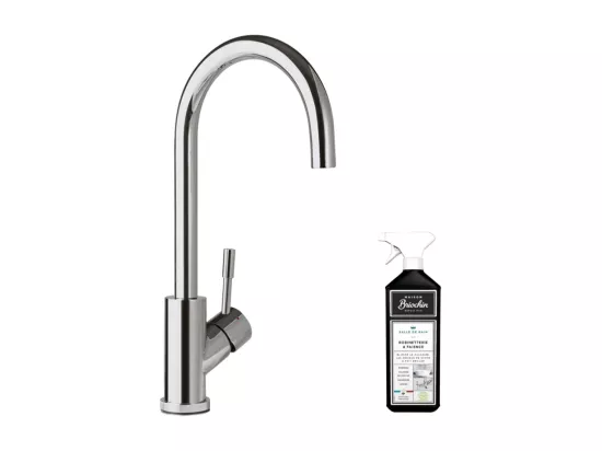 Robinet cuisine VILLEROY ET BOCH Umbrella acier massif poli + nettoyant