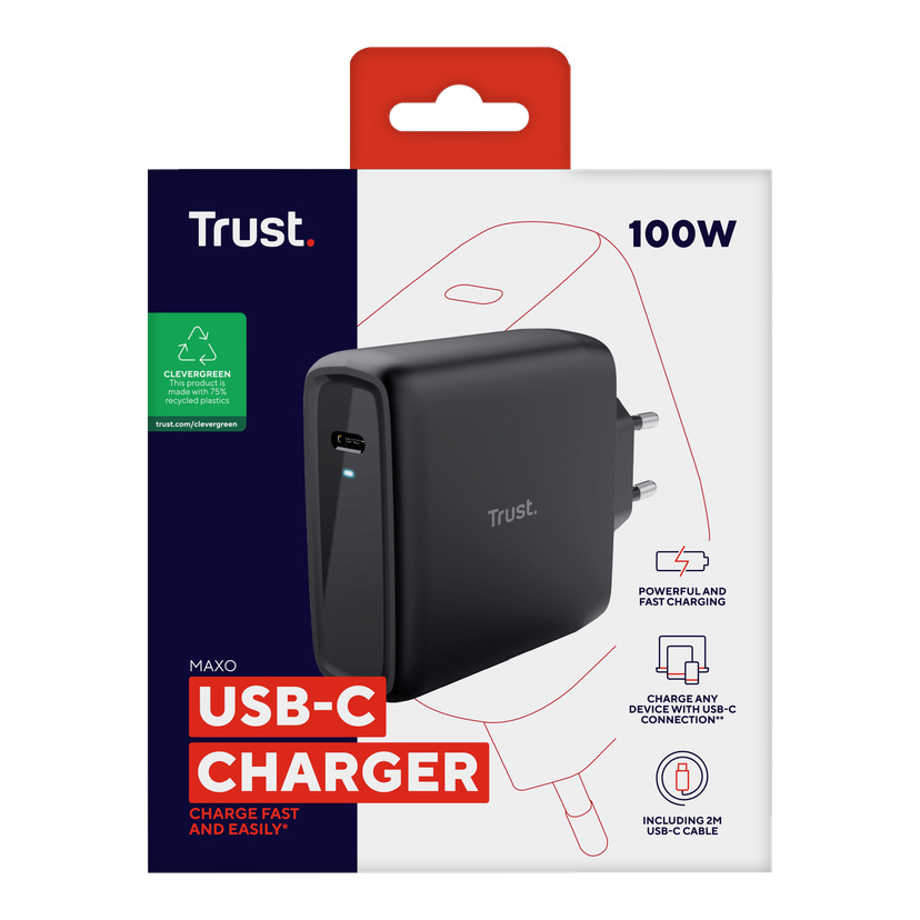 Lader med USB C-kabel 100 W 5-20 V/5 A 110/230 V