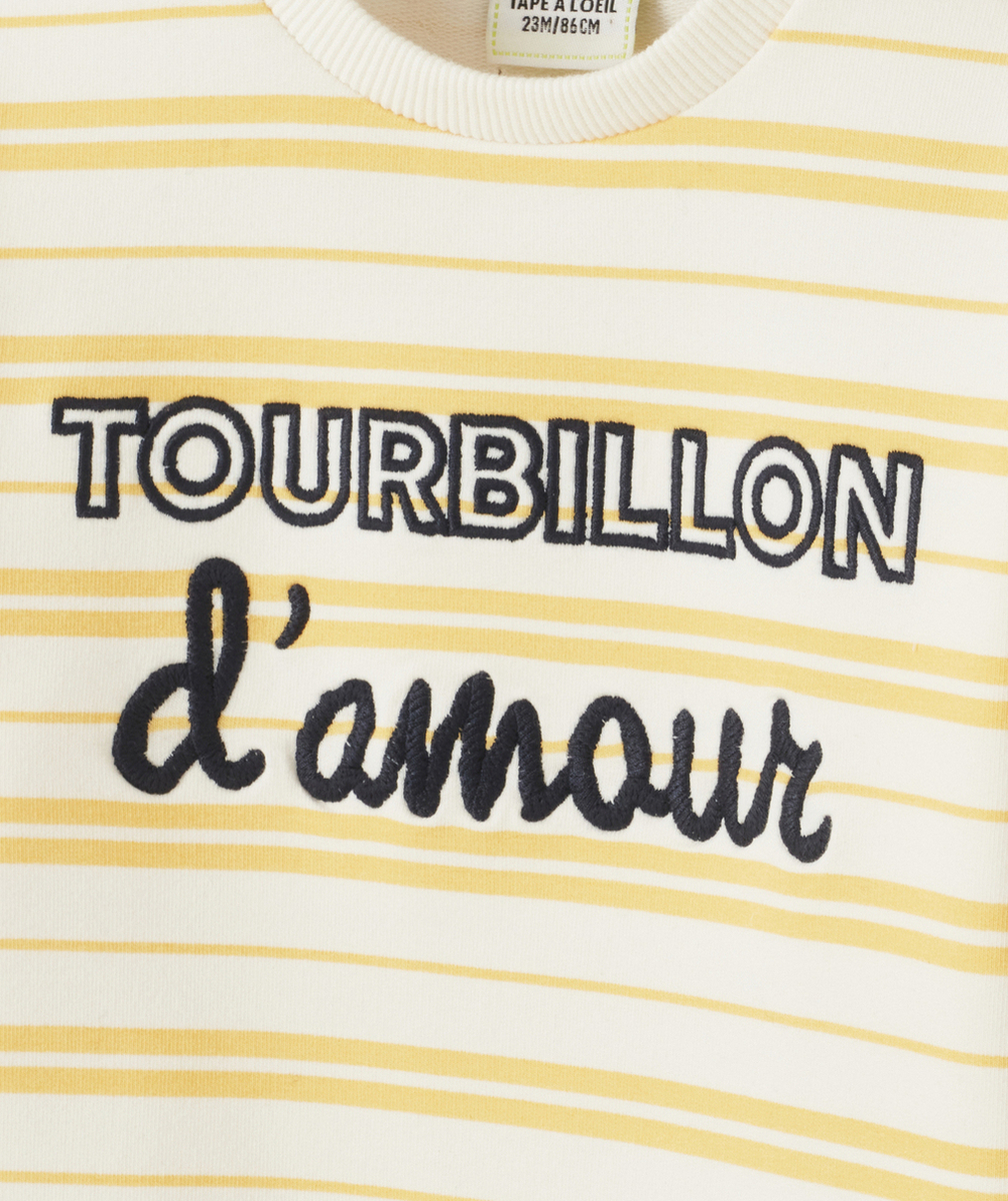 SWEAT BÉBÉ GARÇON EN FIBRES RECYCLÉES RAYÉ JAUNE ET BLANC