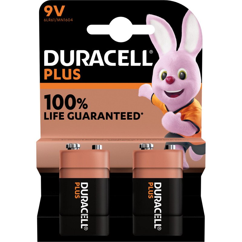Duracell Plus - Pack de 2 piles Alcalines PP3/LR61 - 9V