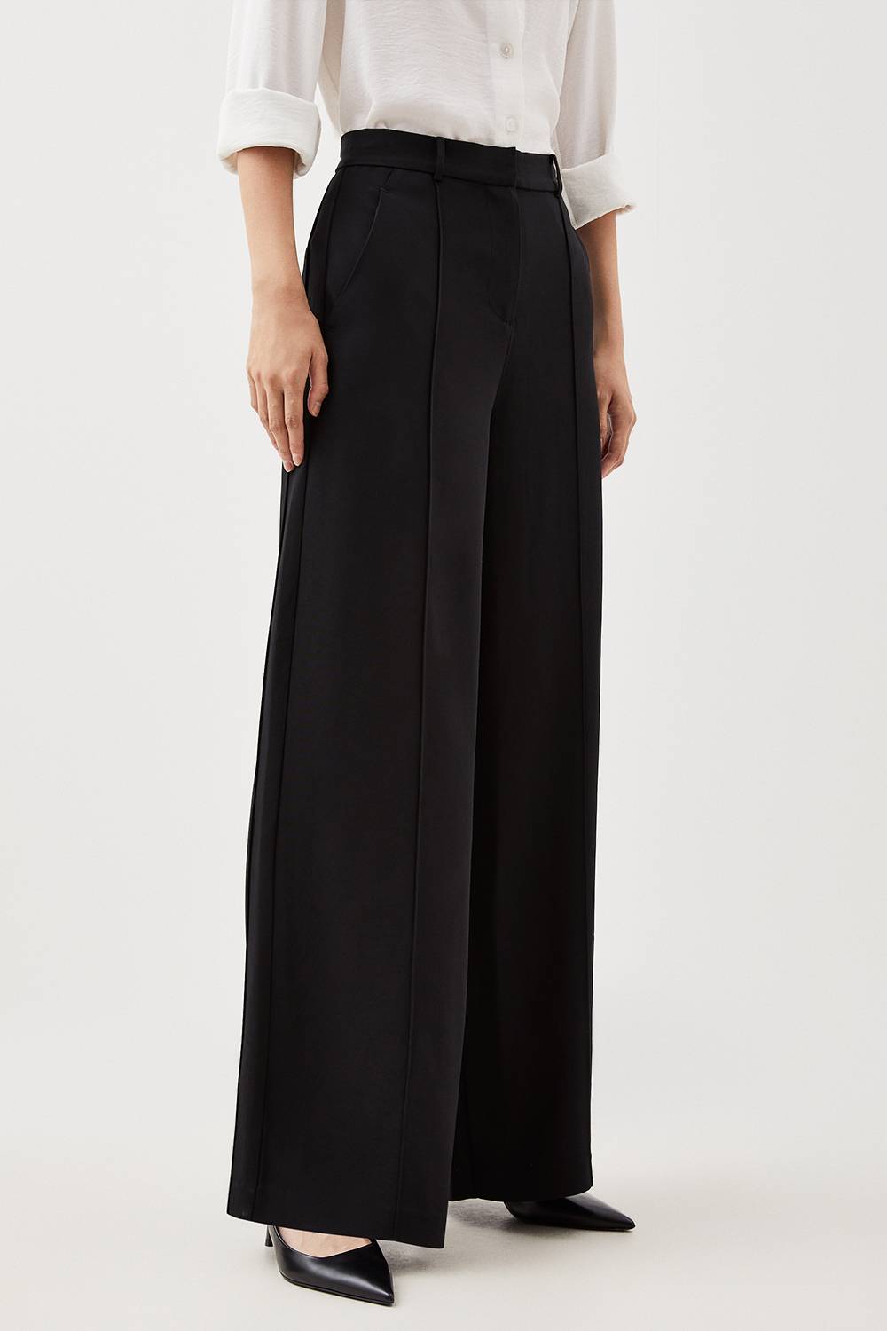 KarenMillen Pantalon Large Petite Premium en Crêpe de Viscose Tissé