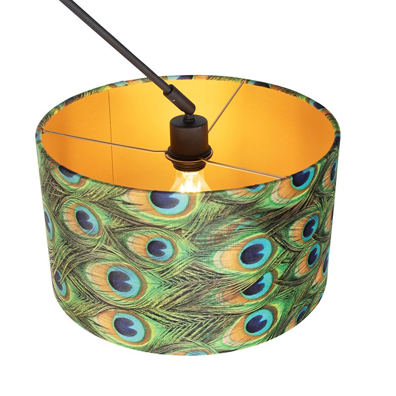 Hanglamp zwart met velours kap pauw met goud 35 cm - Blitz