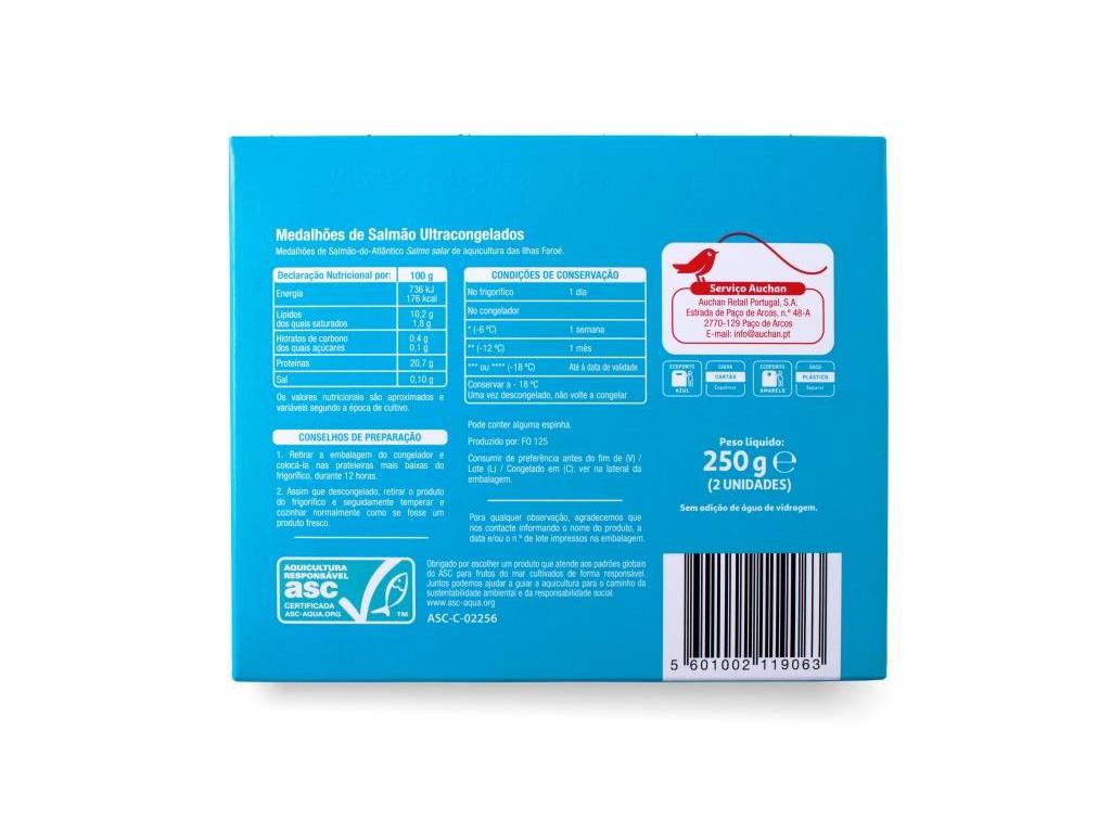 MEDALHÕES DE SALMÃO ASC AUCHAN ULTRACONGELADOS 2UN 250G