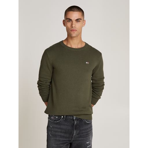 Tommy Jeans Slim Essential Cneck Striktrøje, Fatigue Green, XL
