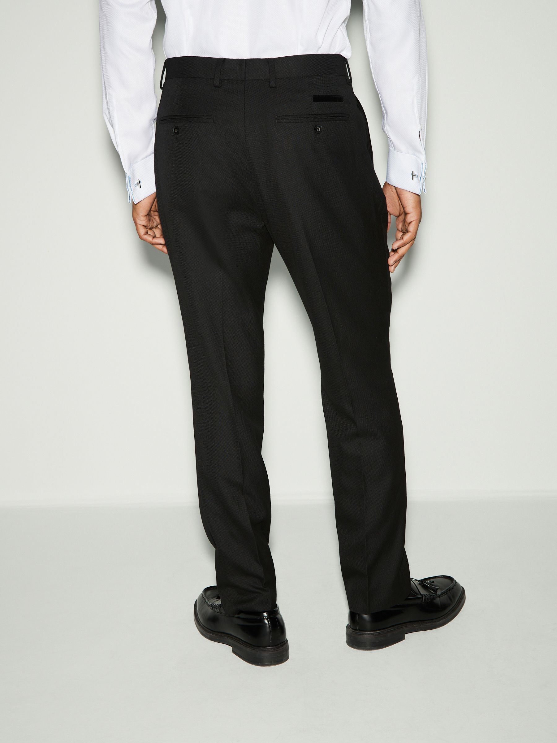 Zwart - Trimmed Textured Self Lapel Tuxedo Suit Trousers