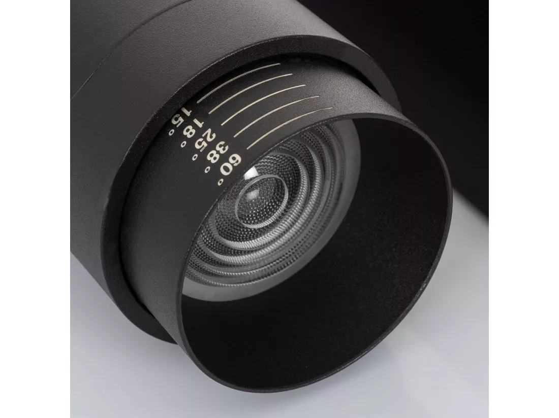 Spot LED sur Rail Triphasé 30W Dimmable Wolf Multiangle 15-60º Noir 3000K Blanc chaud