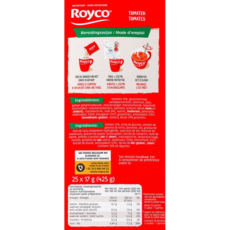 Soupe Royco Classic tomates - Boîte de 25 sachets
