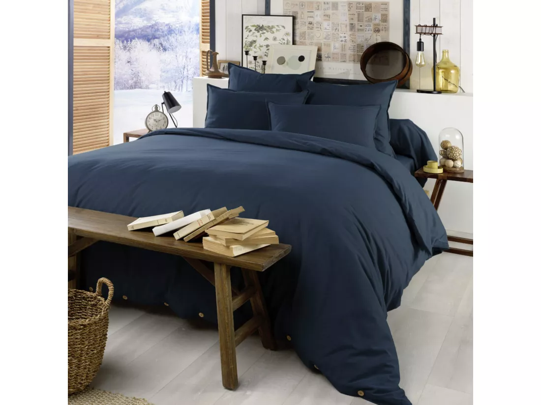 Parure de lit flanelle marine 240x220 cm
