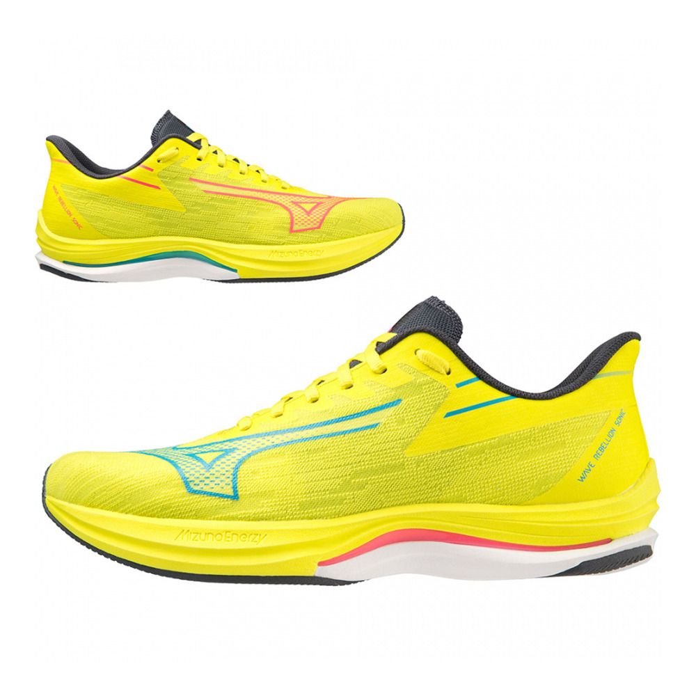 Mizuno WAVE REBELLION SONIC - Chaussures running Homme bolt(neon)/jet blue/ombre blue