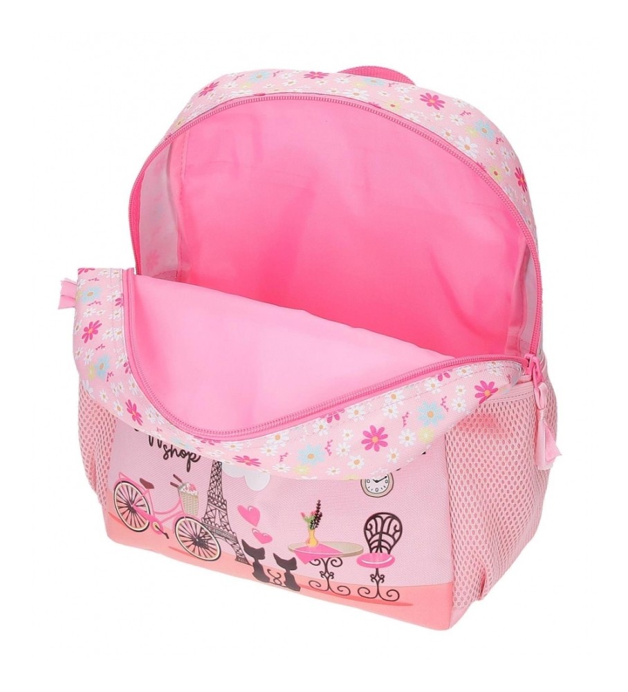 Mochila Roll Road Coffee Shop 33cm com carro rosa