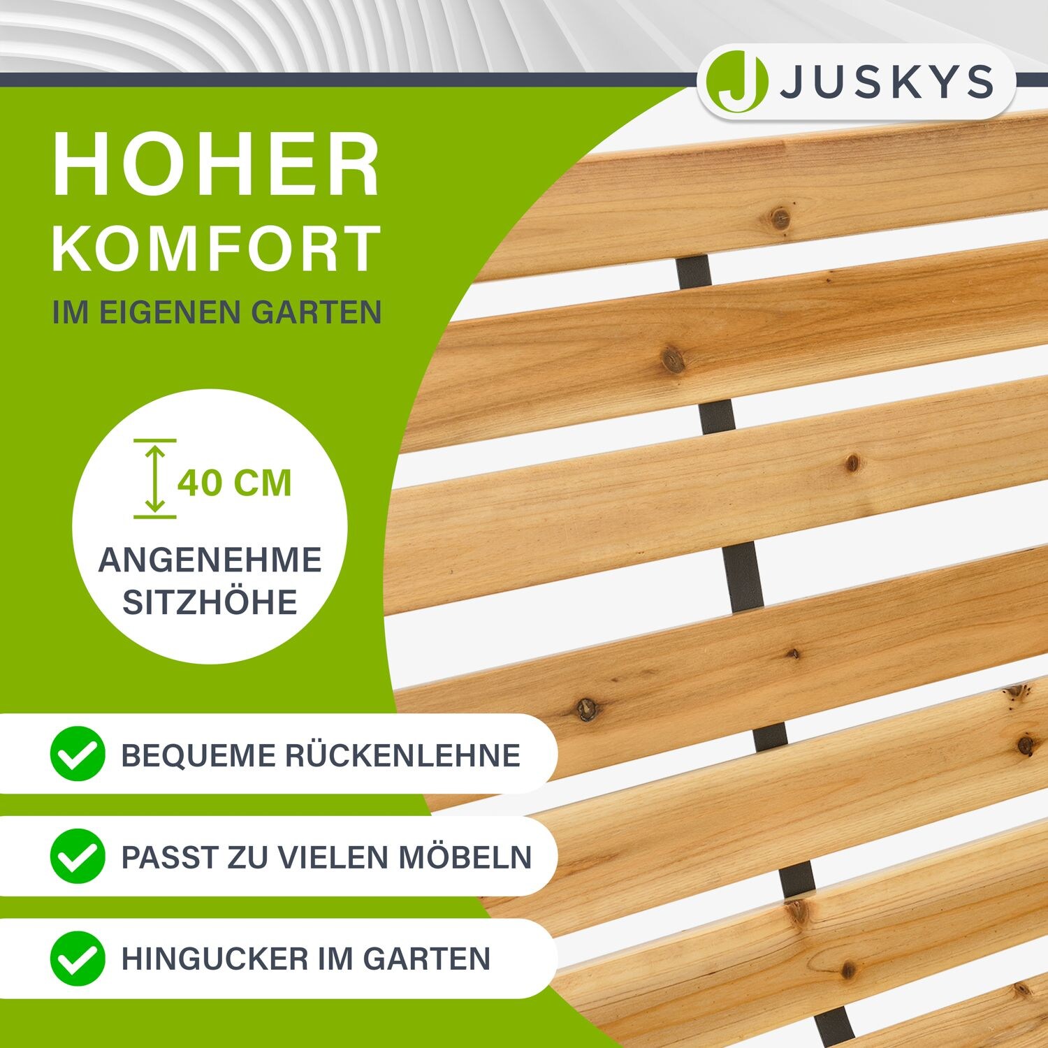 Juskys Gartenbank Modena – 2-Sitzer Sitzbank mit Armlehnen & Rückenlehne – 120x62x82 cm
