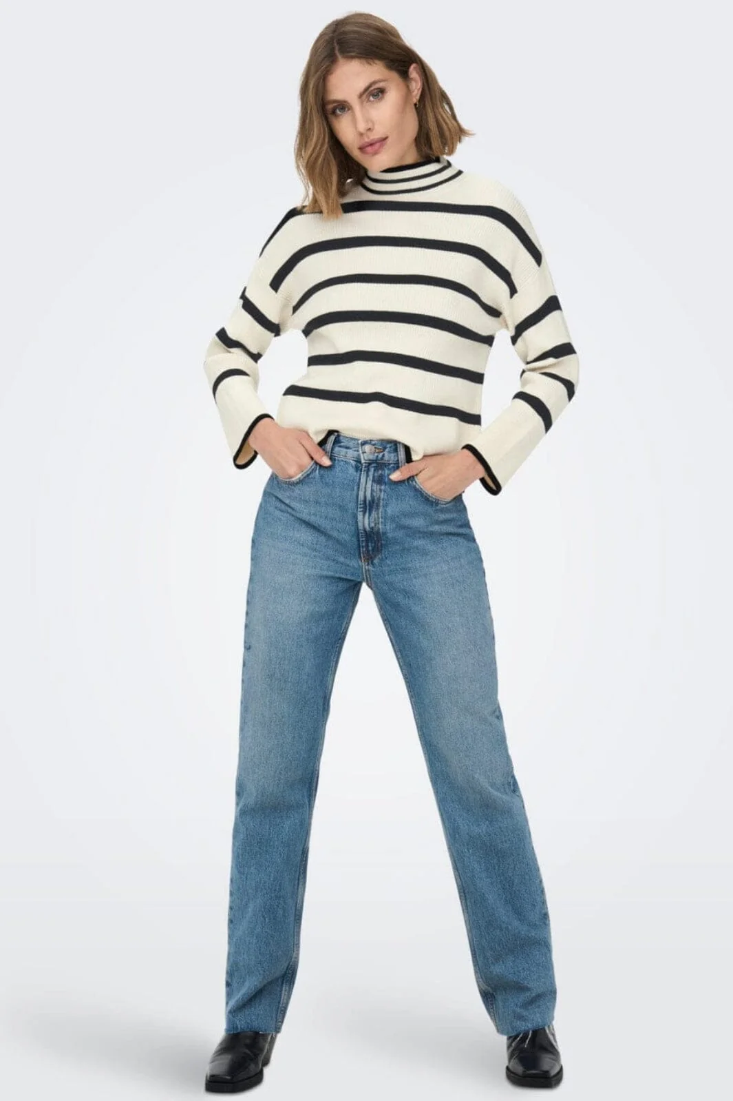 Only Onlibi L/S Highneck Pullover Knt 4031224 whitecap gray w melange black
