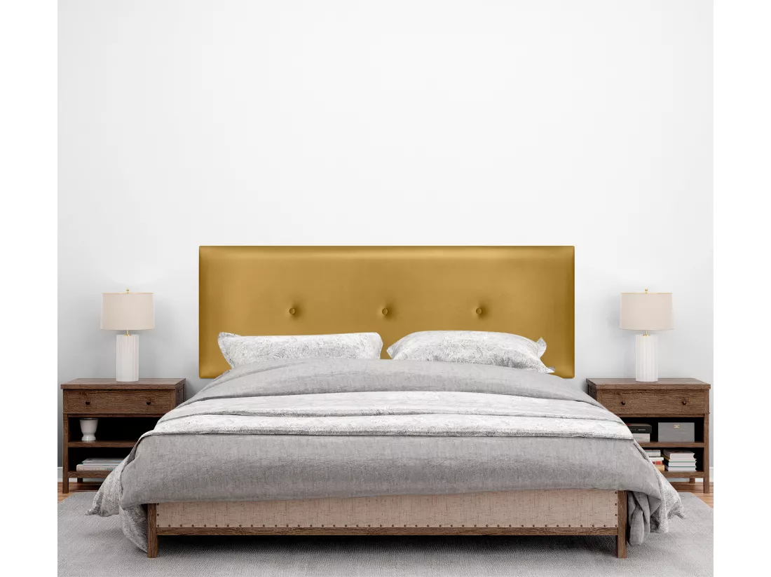 DHOME Tête de lit simili cuir lisse avec Boutons 160x105cm avec pieds Lits 150/160 - Doré