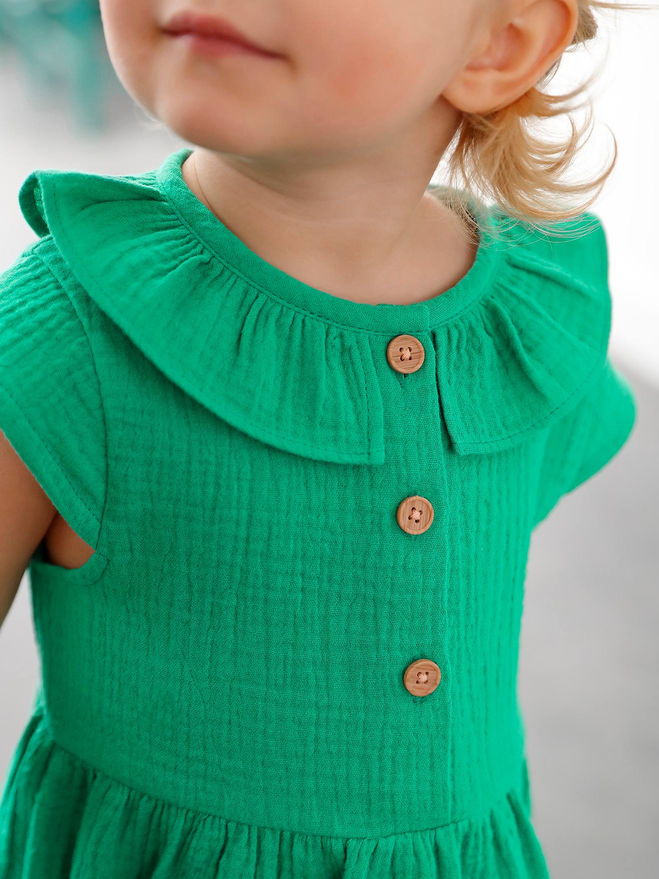 Vestido laranja para bebê com gola de chiffon de algodão