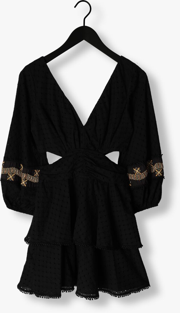 ACCESS zwarte access mini jurk embroidery dress with side slits