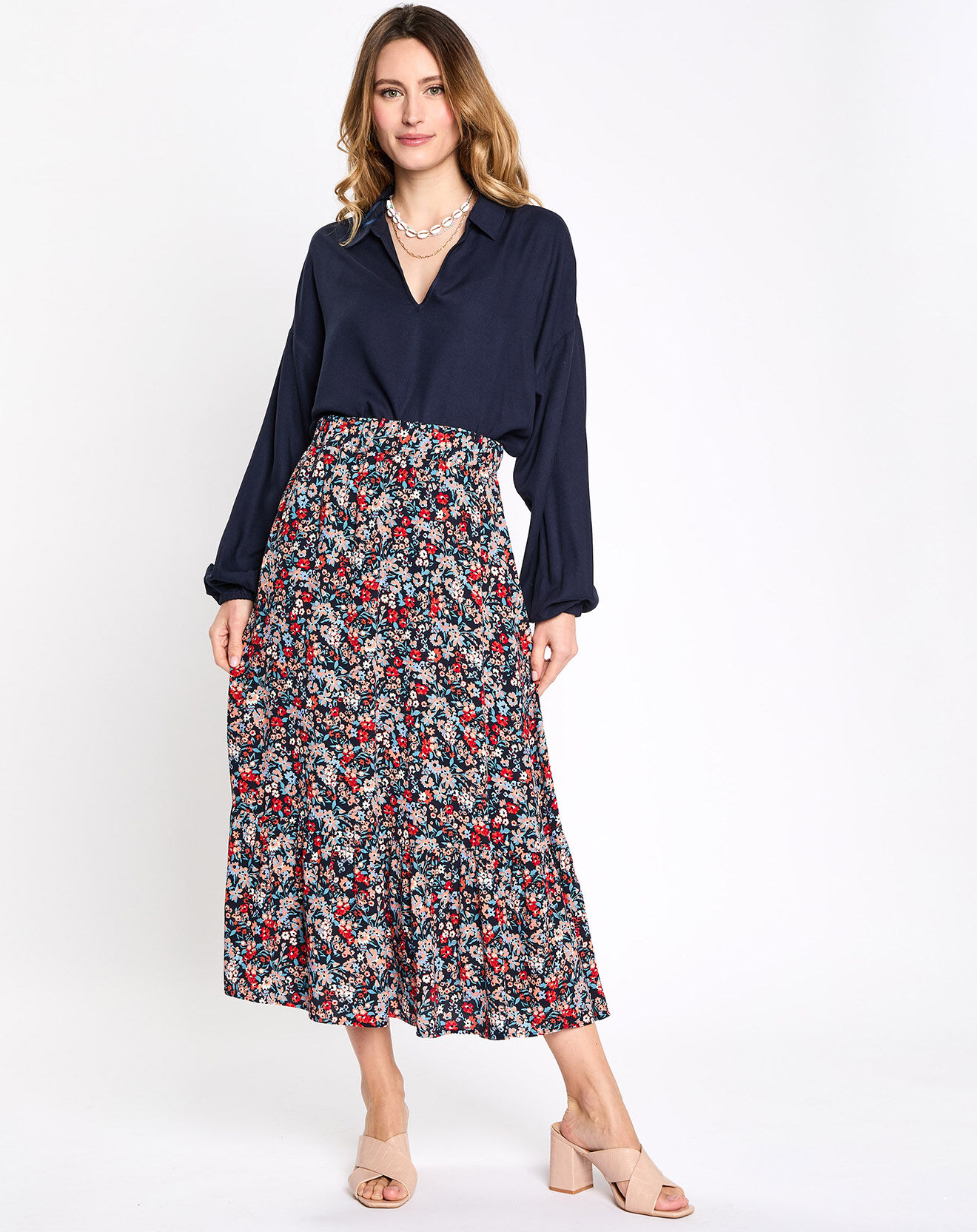 Esprit Blouse col v polo bleu marine