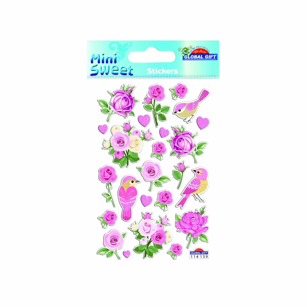 Autocollants - romance fleurs et oiseaux - paillettes - époxy