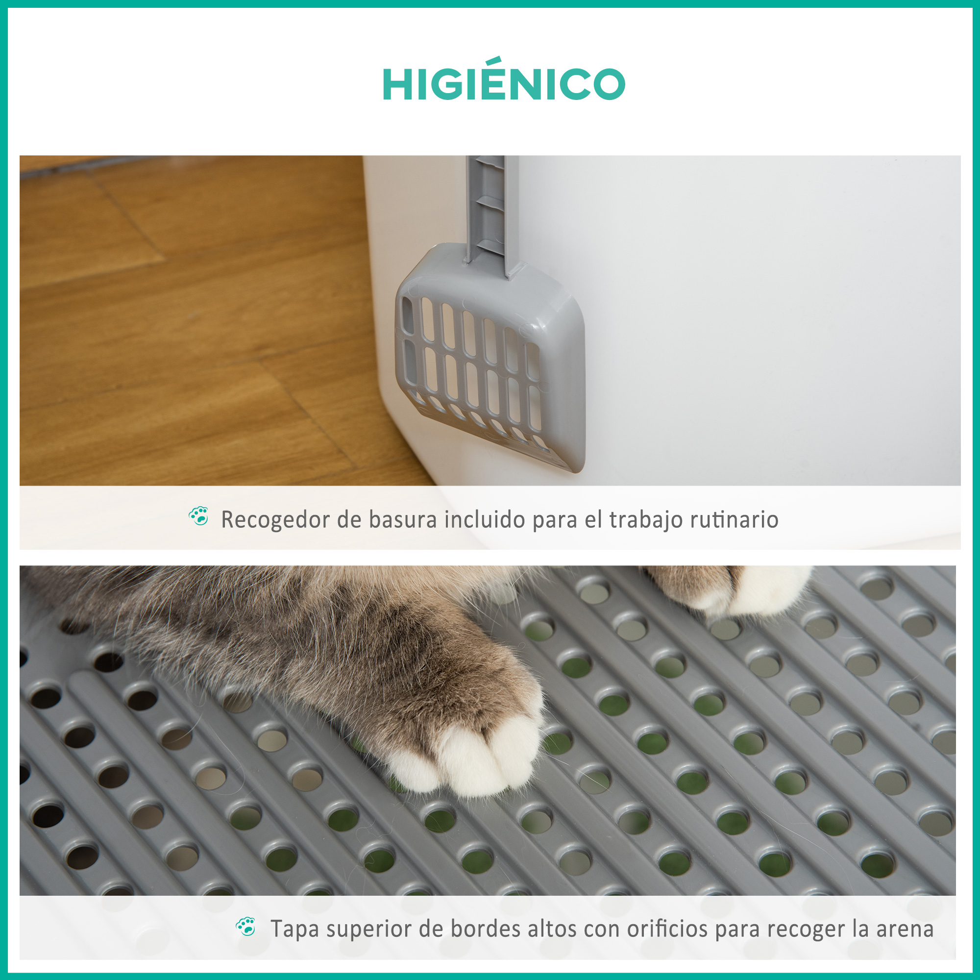 Caixa de areia para gatos PawHut branca e cinza