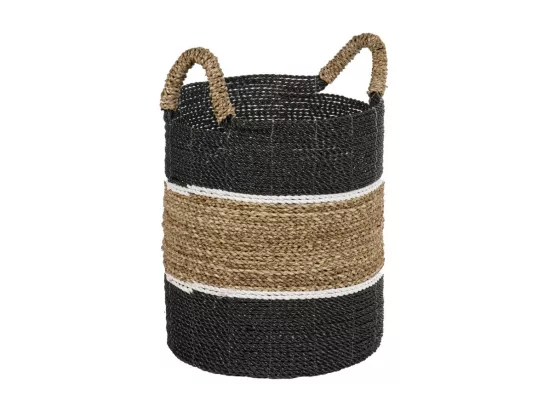 Petit panier rond D. 29 cm en jonc de mer et raphia - BOGO