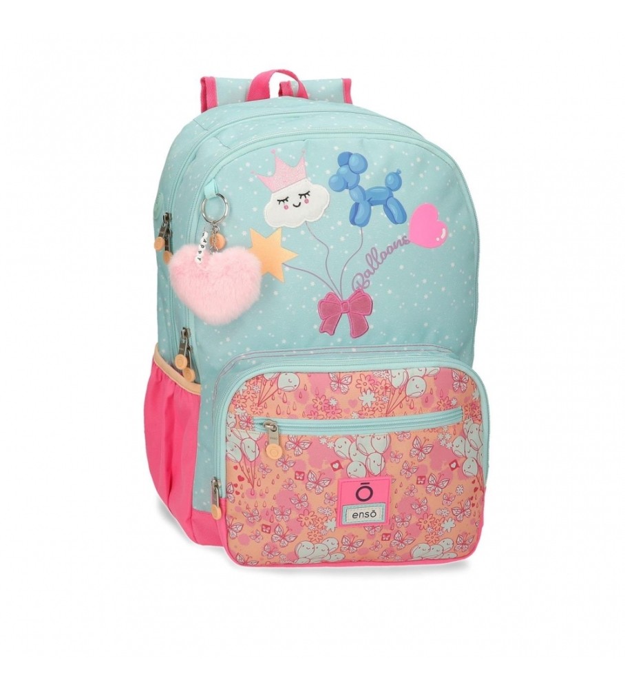Mochila Enso com dois compartimentos, modelo Ballons Adaptable, cor turquesa.