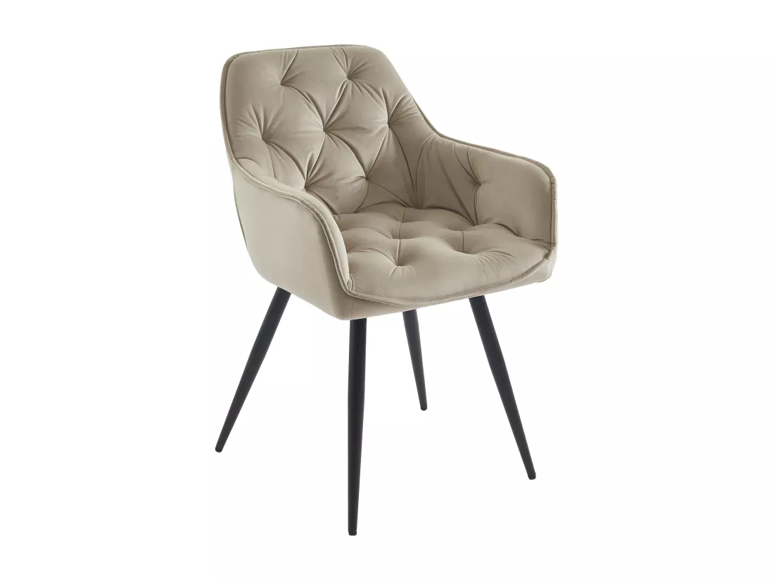 Lot de 6 chaises avec accoudoirs en velours et métal noir - Beige - MOBELIA de Pascal Morabito