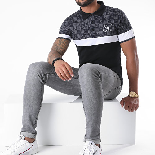 Polo Damier Tricolore Avec Broderie 381 Noir Gris