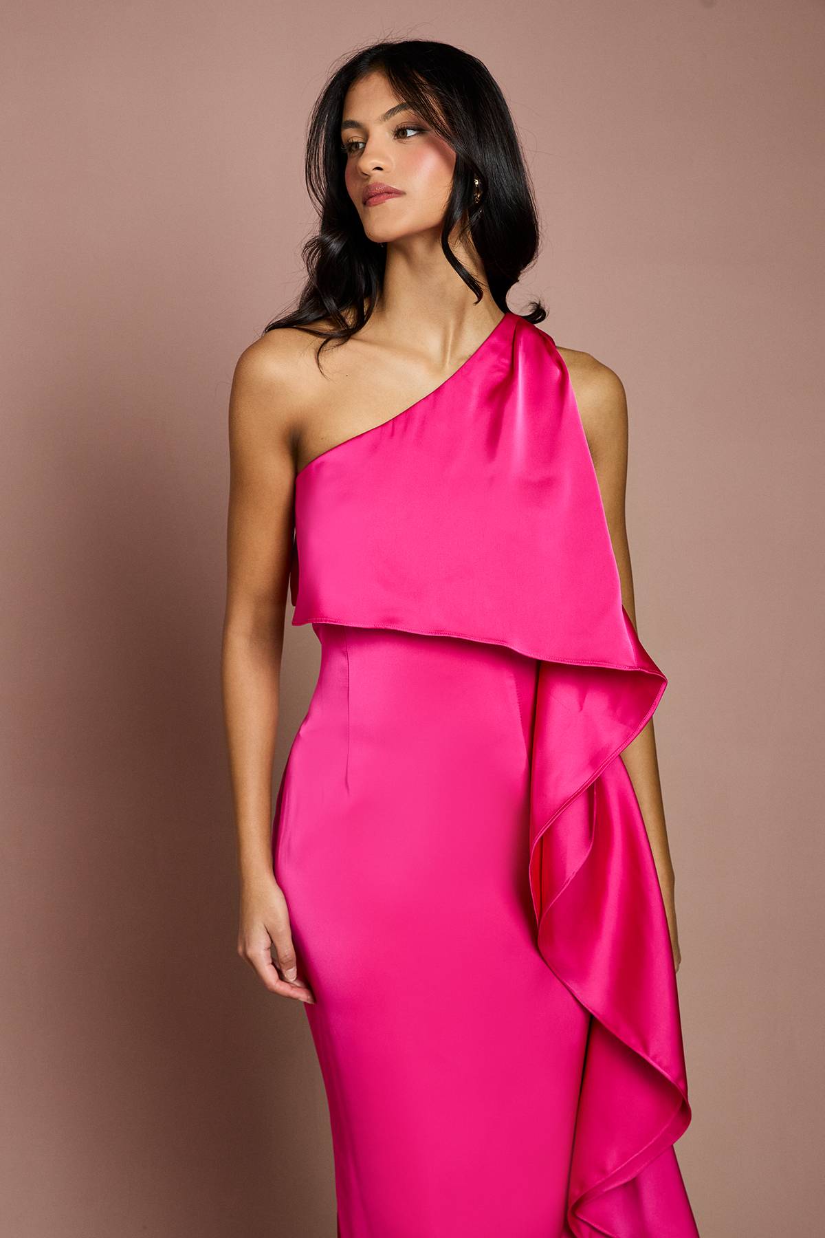 Coast Robe Longue Satinée Asymétrique À Effet Cascade Petite Taille