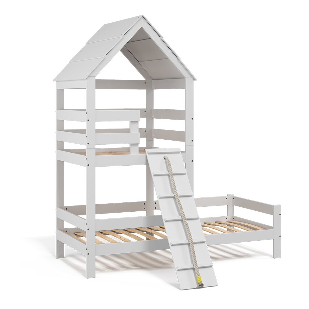 VitaliSpa Kinderbett Teddy 90x200cm Spielturm Bett Spielbett Jugendbett Hausbett Weiß