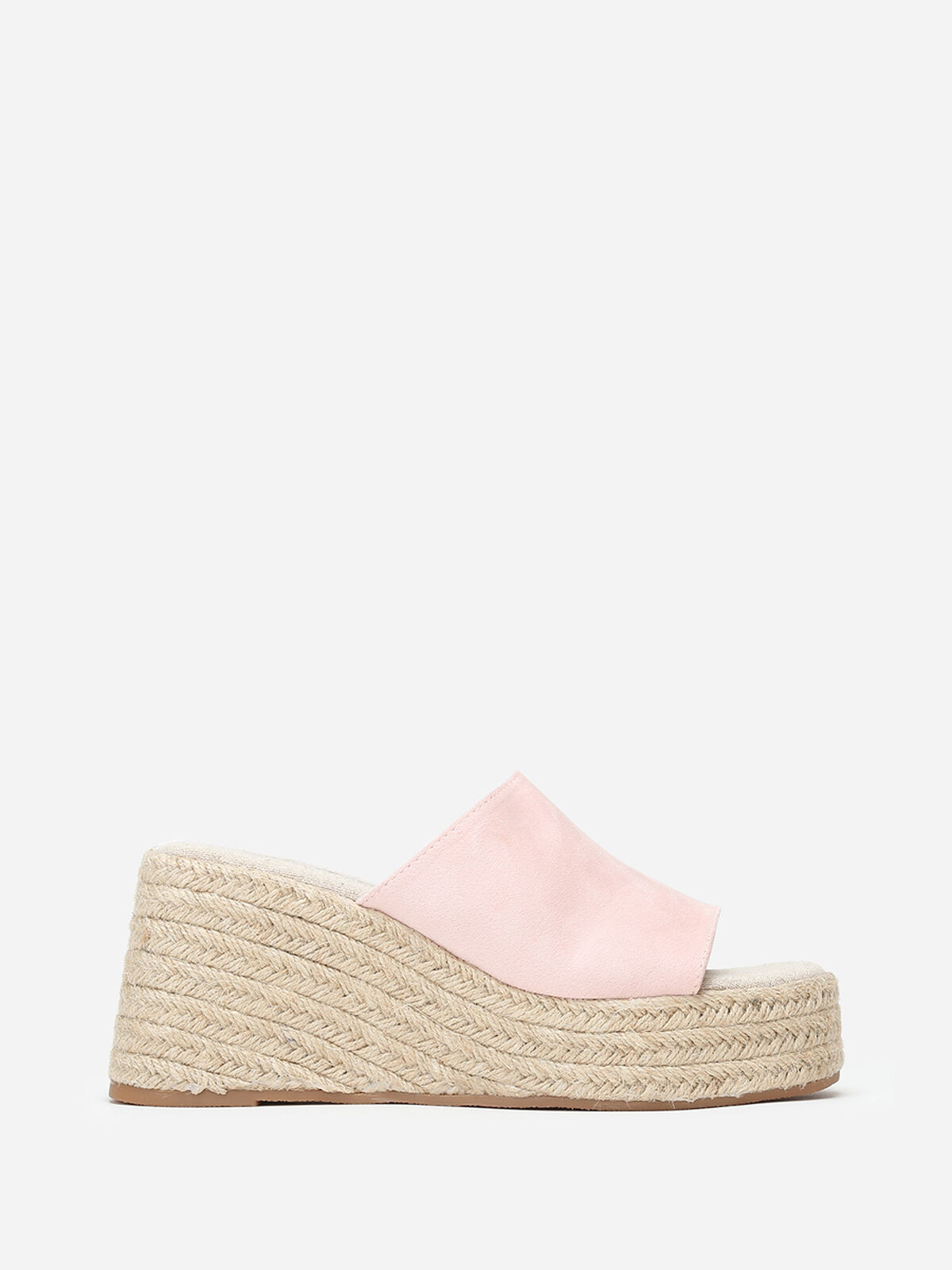Mules compensées en suédine- Rose