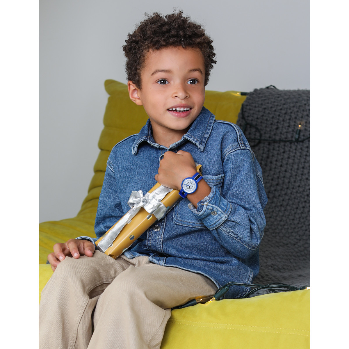 Montre FLIK FLAK Shine Bright Christmas enfant plastique biosourcé bracelet tissu recyclé  bleu