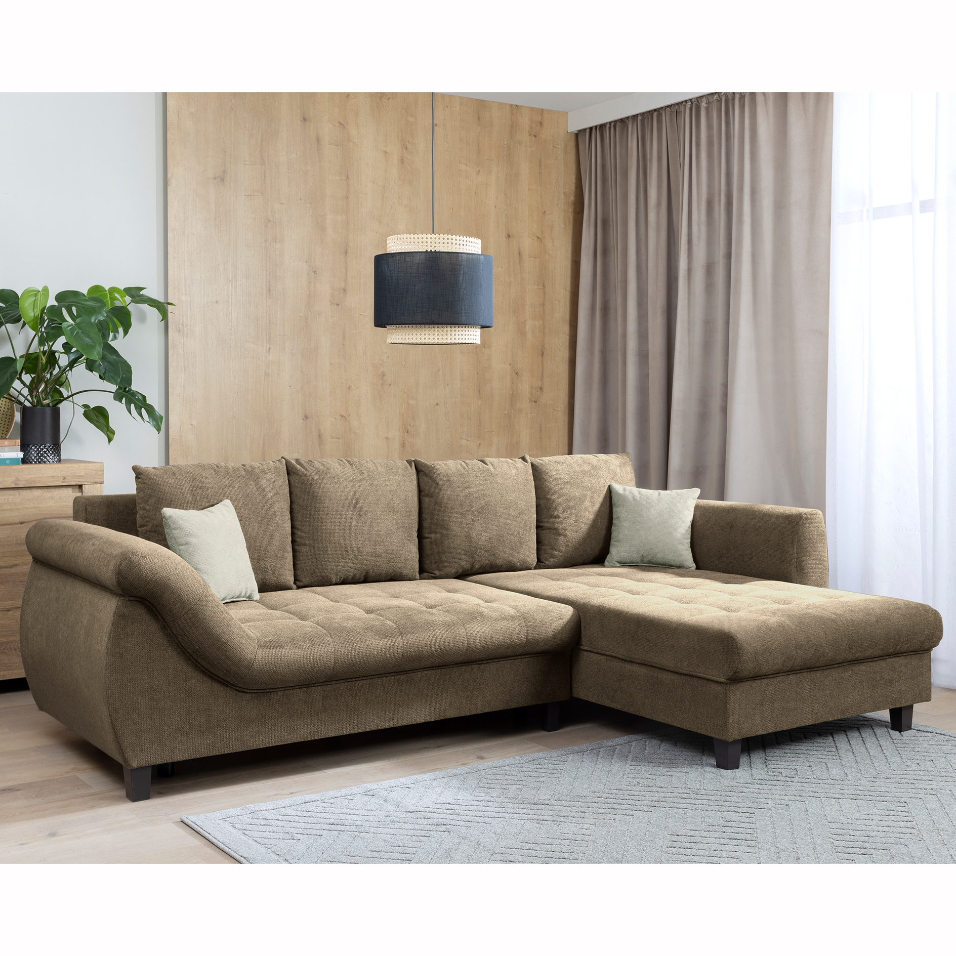 Ecksofa - braun - Liegefunktion und Staukasten - Recamiere rechts