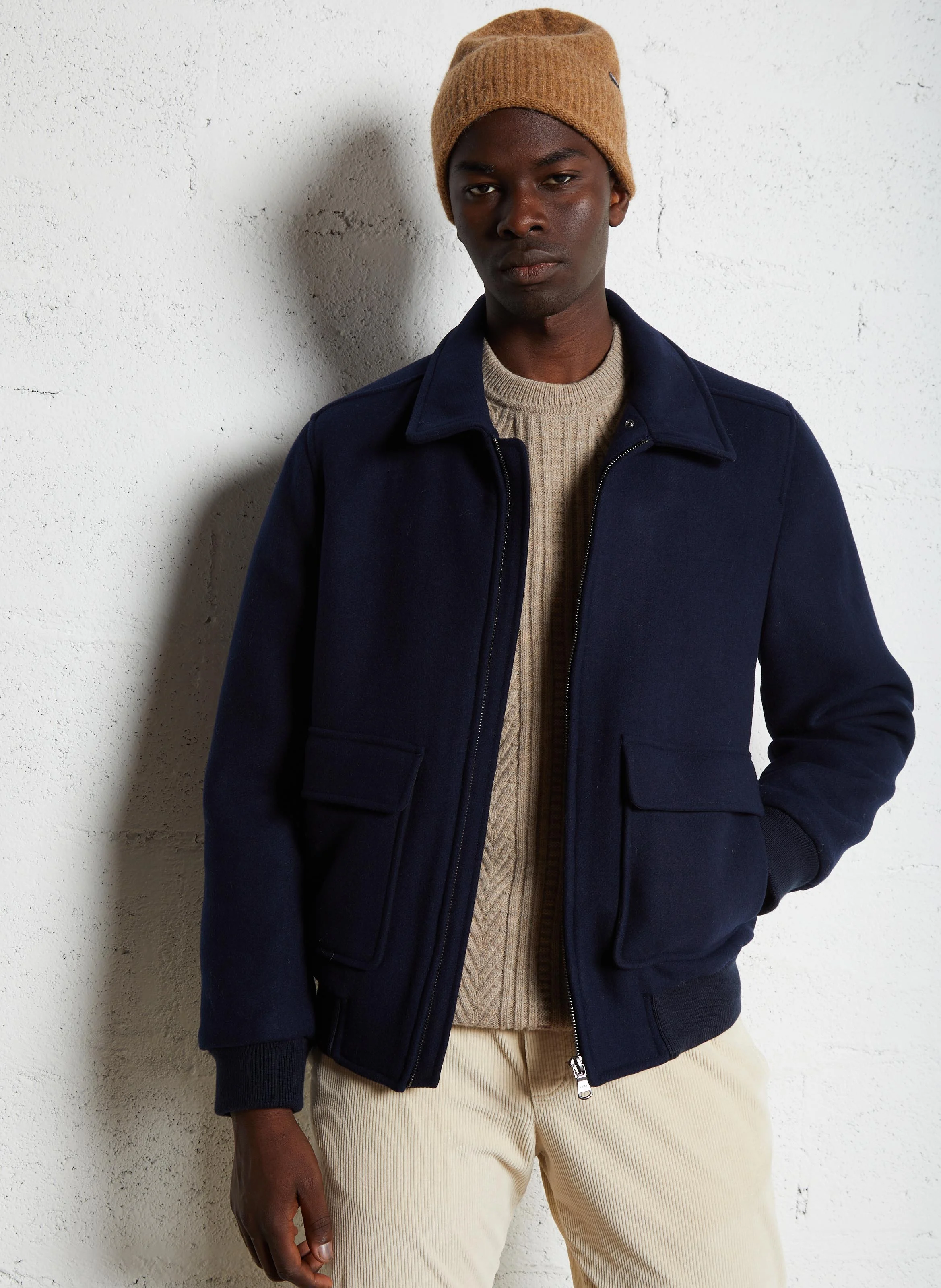 Veste droite col classique en laine mélangée | Bleu